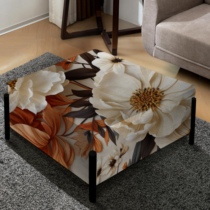 Boho Earthy Blooms Poppies Bloom - Grand repose-pieds carré floral