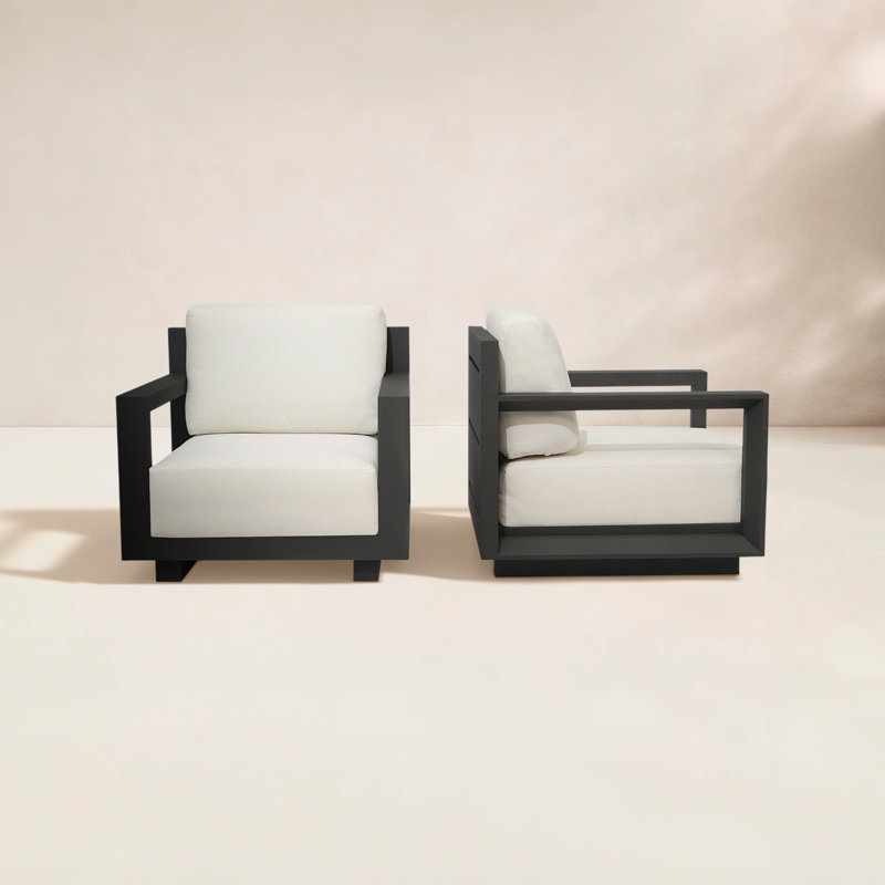 Aden Aluminum Outdoor Lounge Chair (Set of 2), Cream