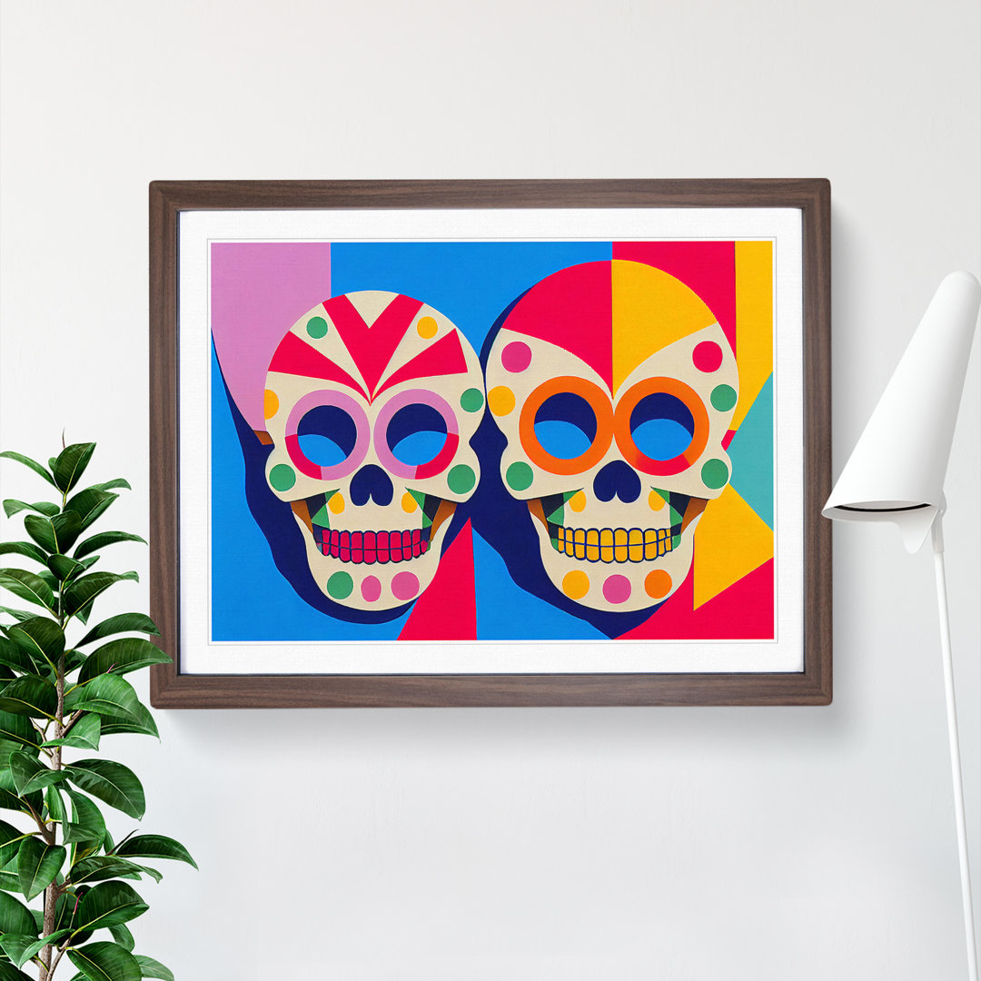 Unreal Floral Sugar Skulls Abstract - Framed Print