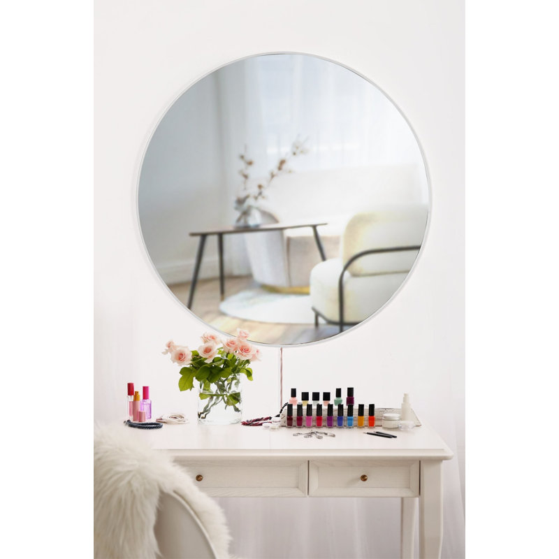 Miroir moderne à DEL avec lumière, acrylique incassable et incassable, 15,7 pouces de diamètre | Épaisseur de 5 mm avec envers en panneau de fibres à densité moyenne, rayures néon blanches | Conception élégante et durable pour la décoration intérieure, la salle de bain et le meuble-lavabo