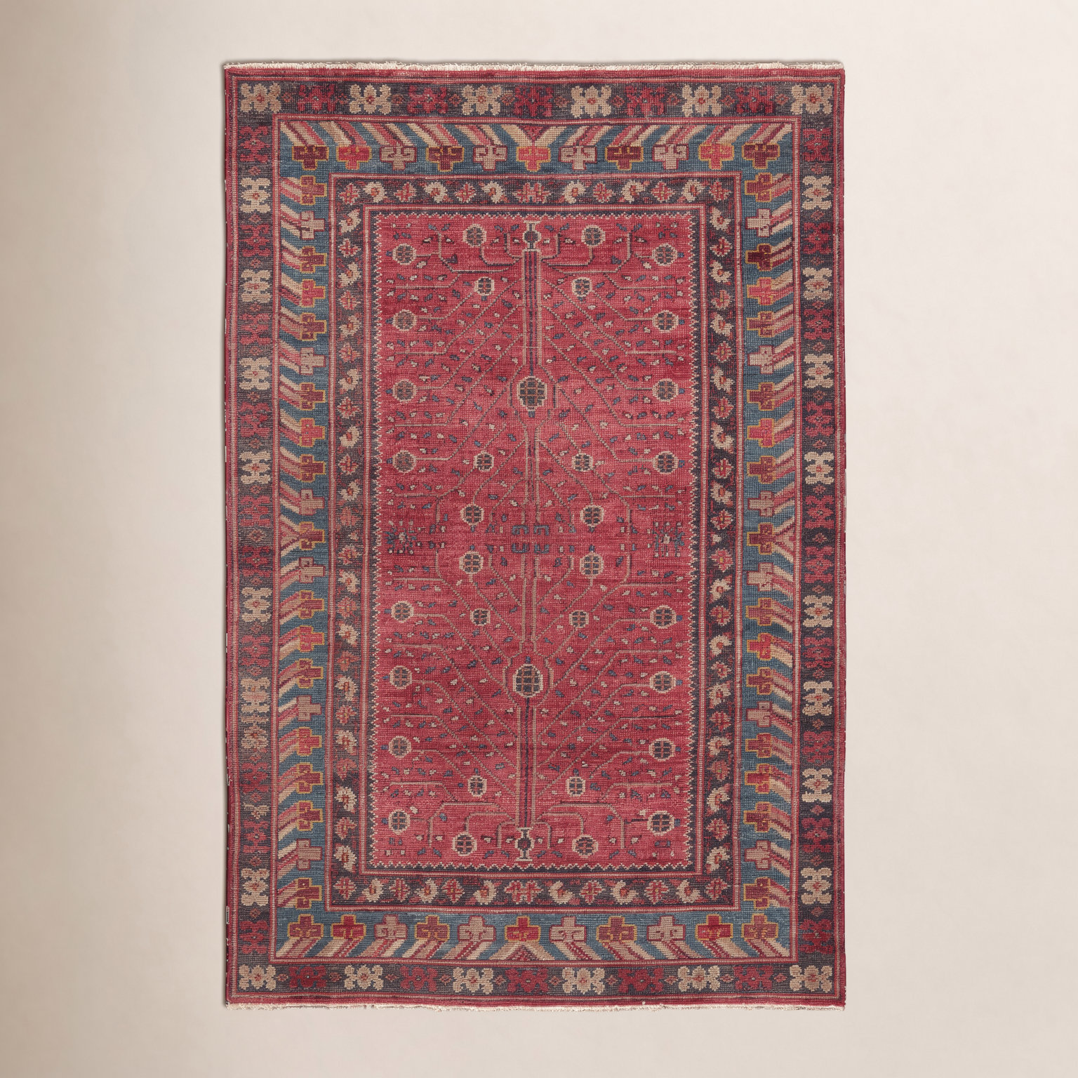 Red Blue Hand-Knotted Wool Oriental Rug, Rectangle 8' x 10'