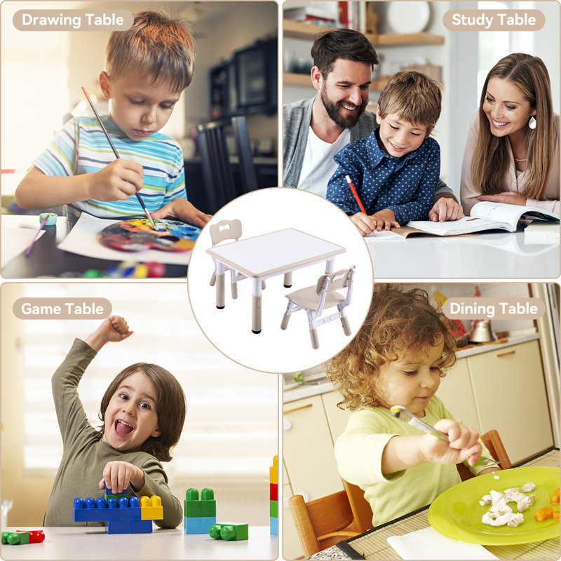 Angello Kids 3 Piece Play Or Activity Table and Chair Set, Beige/White