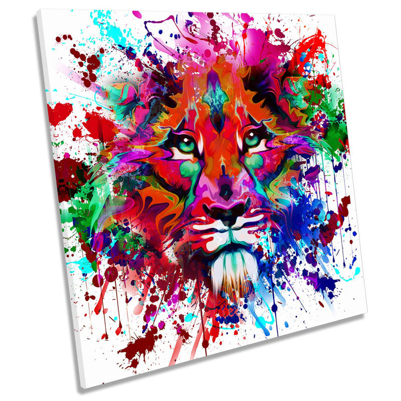 Lion Graffiti Face Picture - Wrapped Canvas Art Prints, 91.4cm H x 91.4cm W x 4cm D