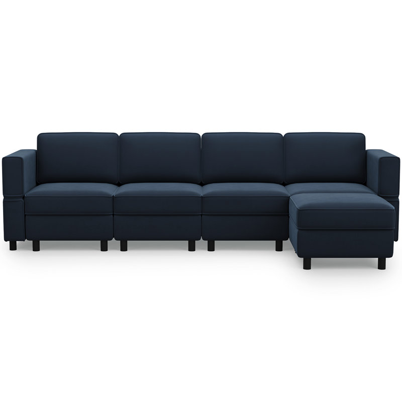 Upholstered Modular Sofa Sectional With Ottoman, Blue Velvet