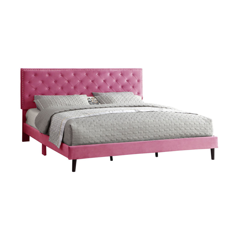 Avrah Upholstered Wingback Bed, Pink, King