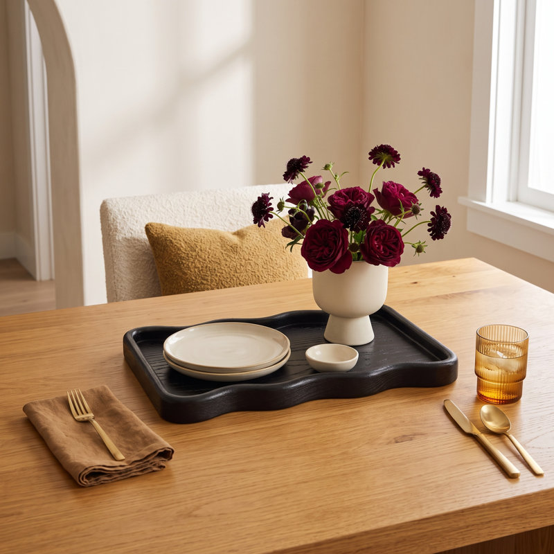 Almandine Solid Wood Tray, 1.5" H x 19.25" W x 13.1" D, Black