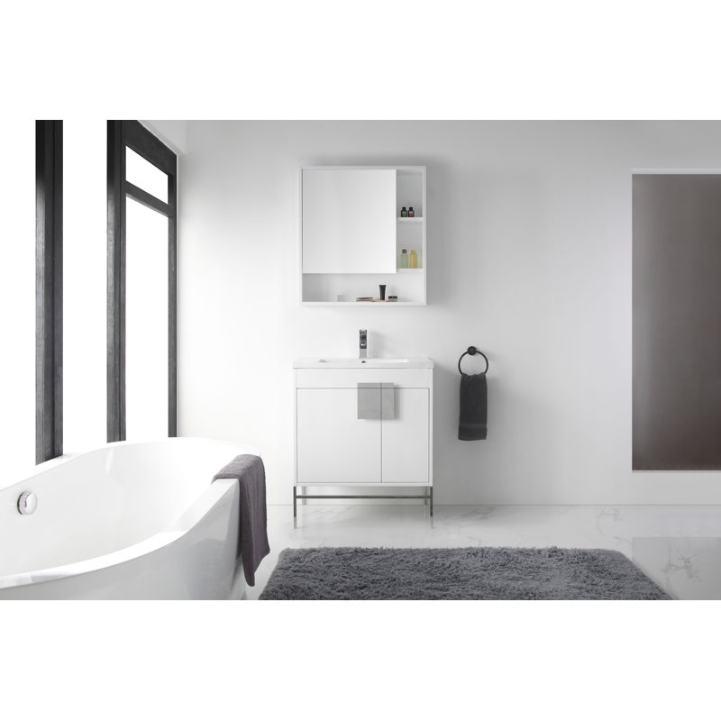 Ensemble de meuble-lavabo simple 30 po Maisie, Peint blanc mat, Chrome poli
