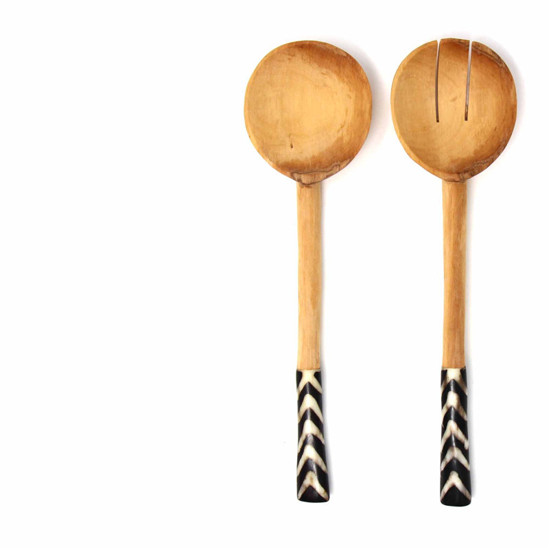 Ensemble de 2 assiettes à salade en bois d'olivier fait à la main