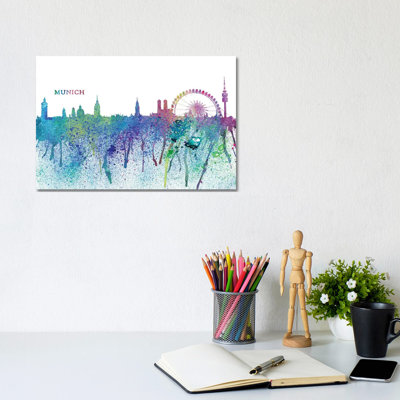 Munich Germany Skyline Silhouette Impressionistic Splash by Markus & Martina Bleichner - Wrapped Canvas Print