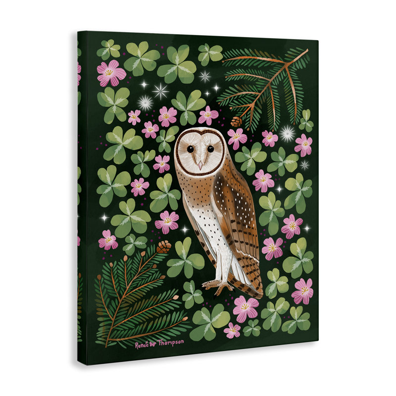 «Barn Owl & Botanicals», art mural sur toile par Renee Thompson, H 48 po x l 36 po