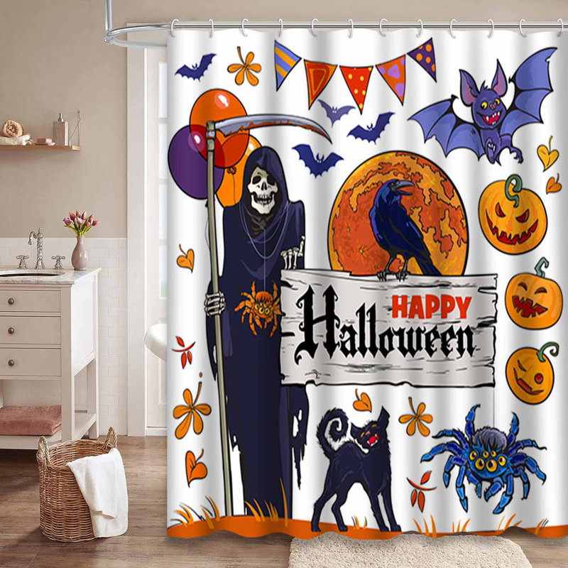 Rideau de douche avec 12 crochets Halloween, L 72 po x l 72 po