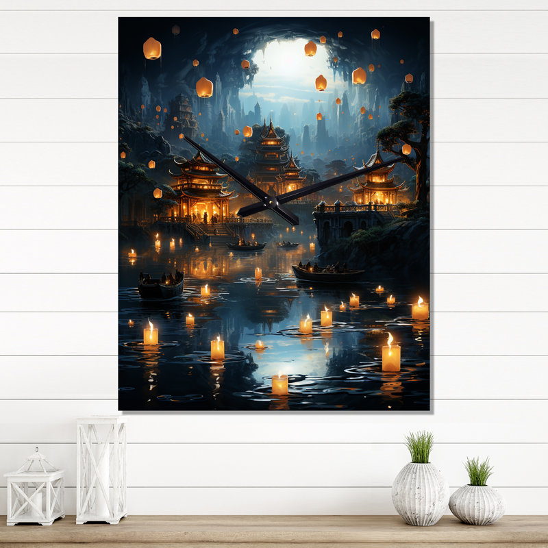 Japon Art Sea Of Lanterns III - Cityscapes Wall Clock, 32" H x 24" W x 1" D