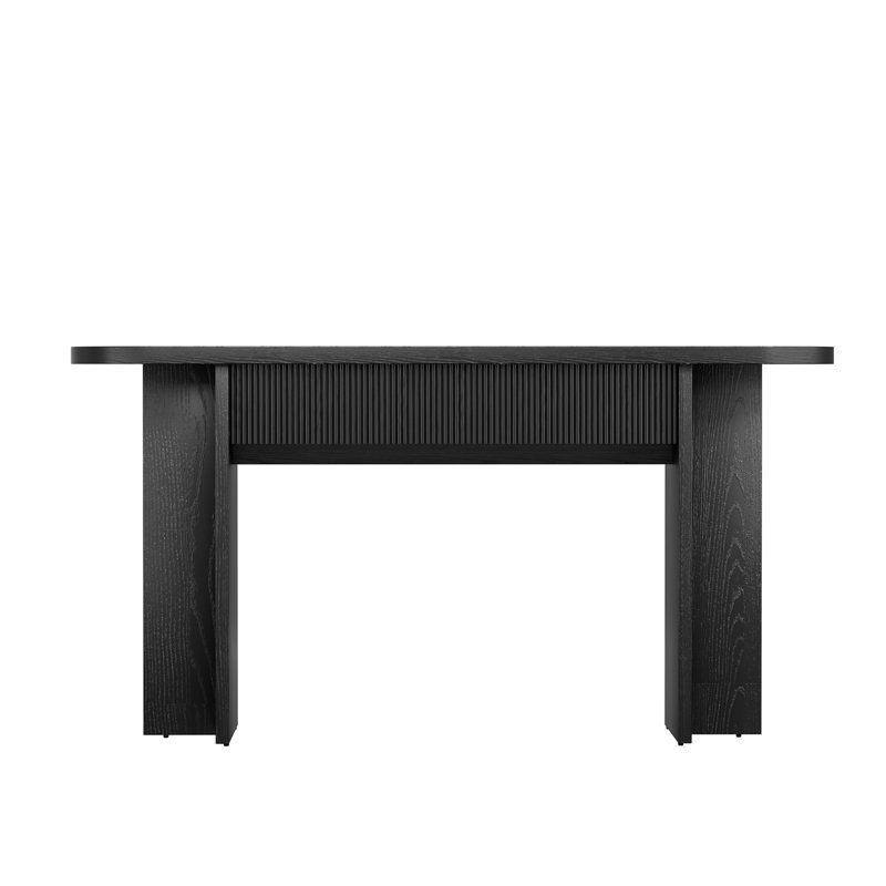 OMCHOM, console de style Mid-Century de 63 pouces avec 2 tiroirs, canapé d'entrée cannelé noir, Noir, Noir, Noir