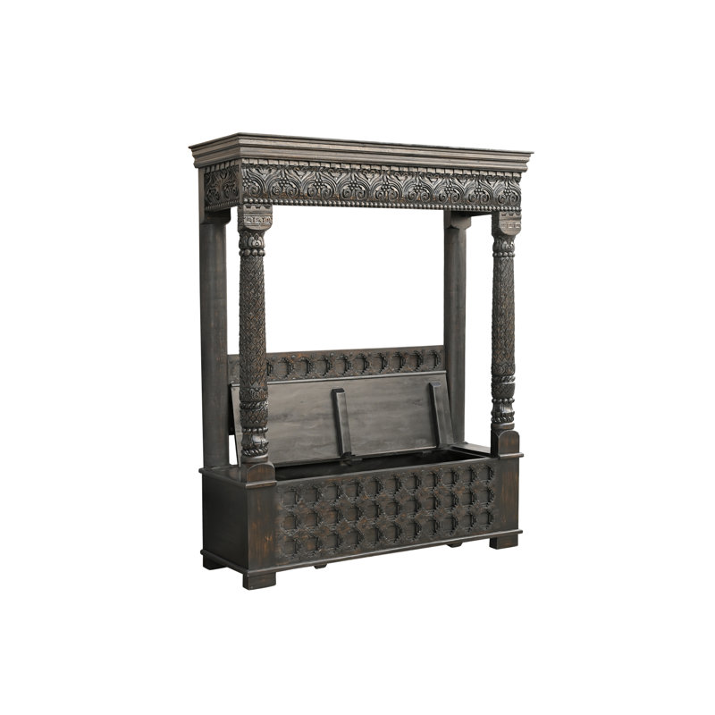 Berlene Carved Solid Wood Hall Tree Bench, Black