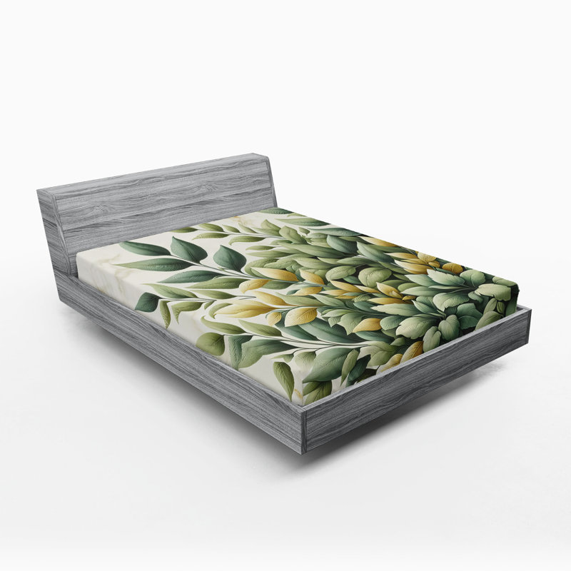 Drap-housse Ambesonne Eucalyptus_ Branches audacieuses_ Laurier vert coquille d'œuf, Très grand