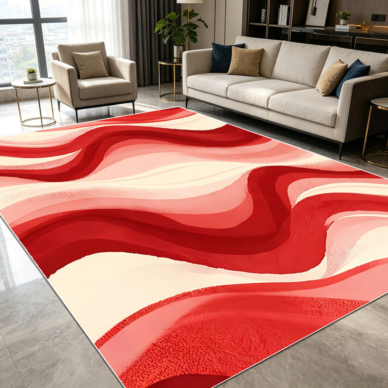 1PC Red Ombre Wavy Stripe Abstract area rugs for Living Room, Soft and Comfortable, Suitable for all seasons, easy-to-maintain, machine washable Indoor floor mat, Under Table Farmhouse suitable for Dining Room, Bedroom, Kitchen, Entryway, Home