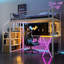 Lit mezzanine simple en métal avec poste de travail, garde-robe, rangement pour escalier et boîte à DEL, bureau encastré blanc, ensemble optimiseur de panier-667159818
