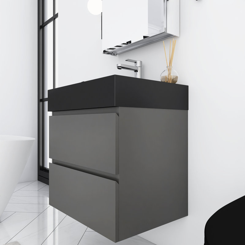 Meuble-lavabo simple mural 24 po avec lavabo en résine intégré, Gris