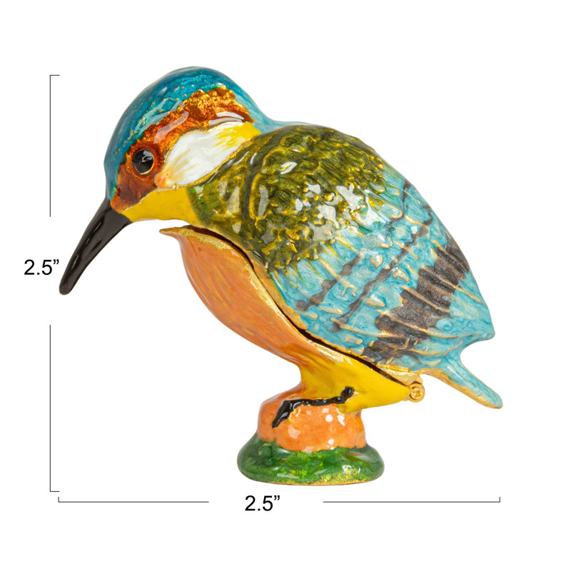 Multicolor Gold Enameled Metal Kingfisher Shaped Trinket Box