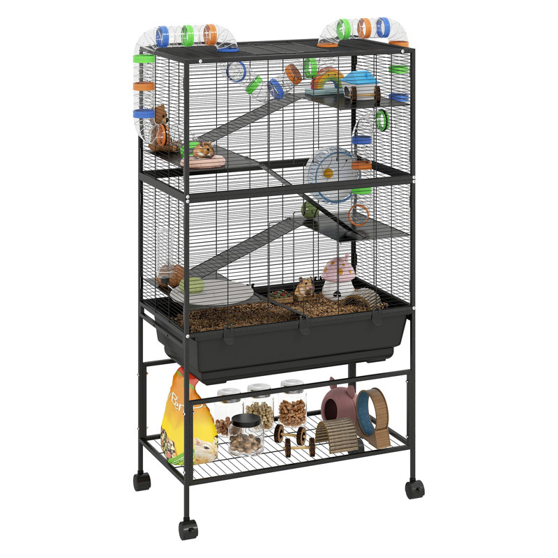 PawHut 5-Tier Large Hamster Cage with Deep Tray, Exercise Wheel, Tube System, and Storage Shelf for Syrian Hamsters, Gerbils, and Mice