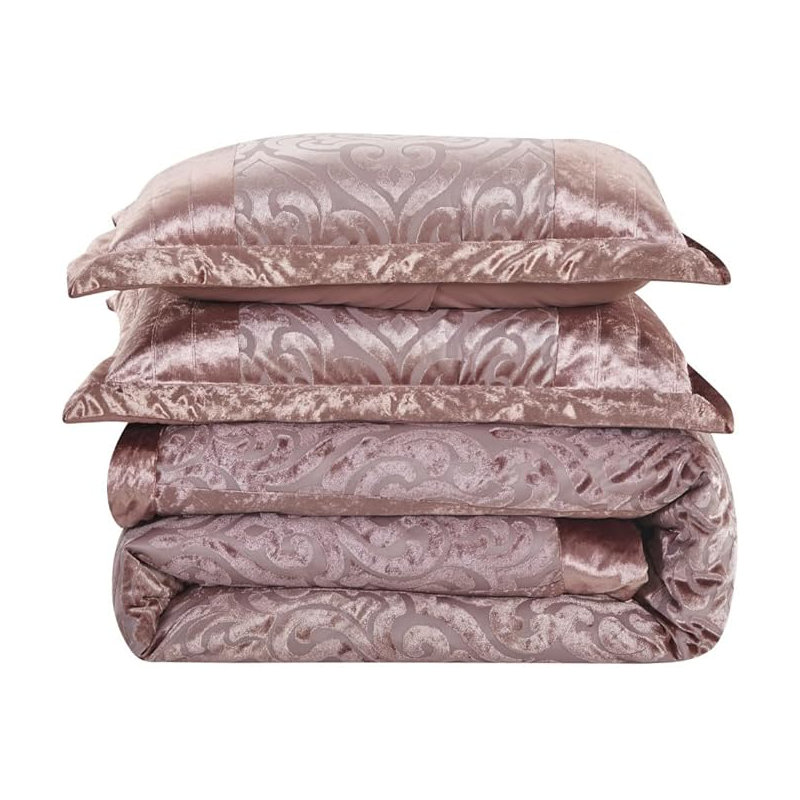 Bollara Velvet Damask Bedspread with Pillow Shams, PInk, Double/King Bedspread  + 2 Pillow Sham