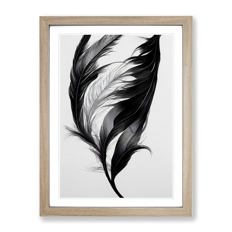 Wistful Feather - Wall Art, 34cm H x 25cm W, Oak Framed