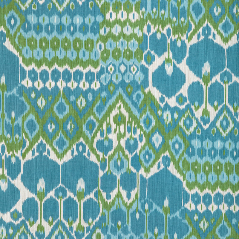 Manoir Bonnieux Linen Blend Fabric, Aqua/Leaf