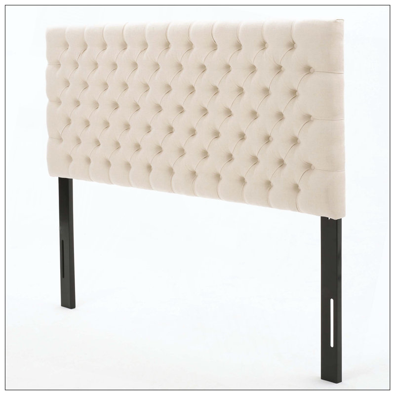 Tufted Upholstered Bed Headboard With Modern Button Design Adjustable And Durable Metal Legs For Bedroom, Beige
