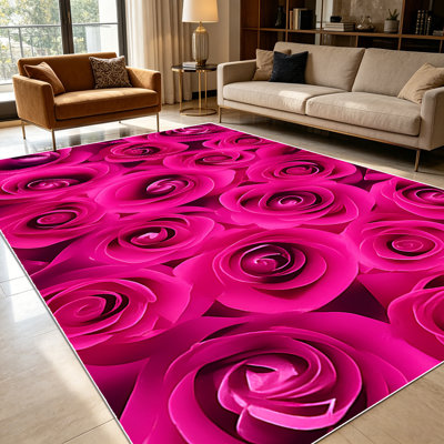 Tapis à imprimé floral rose chaud de 1 pièce pour le salon, doux et confortable, convient à toutes les saisons, facile à entretenir, lavable à la machine, convient pour la salle à manger, la chambre à coucher, la cuisine, l'entrée, le patio, la maison, l'extérieur Décor.