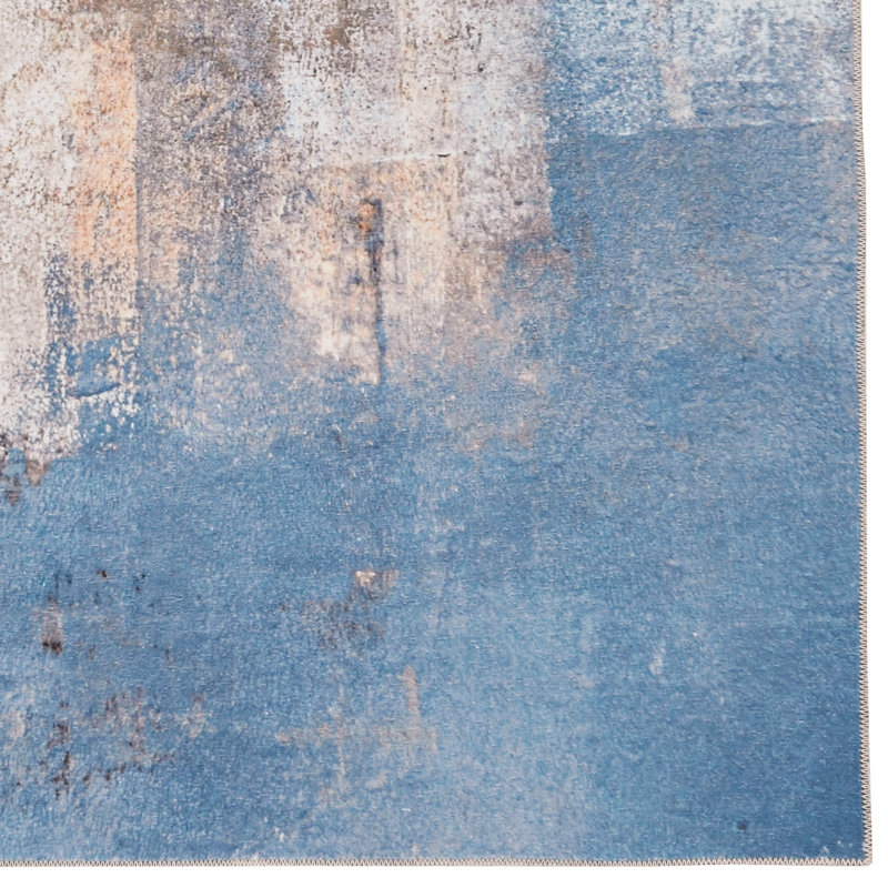 Migliore Washable Beige and Blue Machine Woven Area Rug, Rectangle 3' x 5'