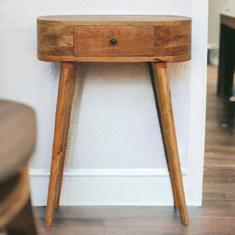 Evonnia 60cm W Solid Wood Bedside Table, Oak