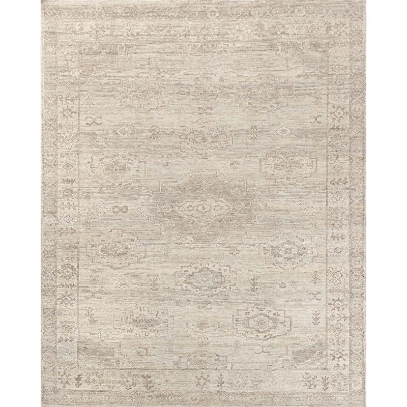 Hand Knotted Wool Oriental Area Rug in Light Green/Beige, Rectangle 12' x 15'