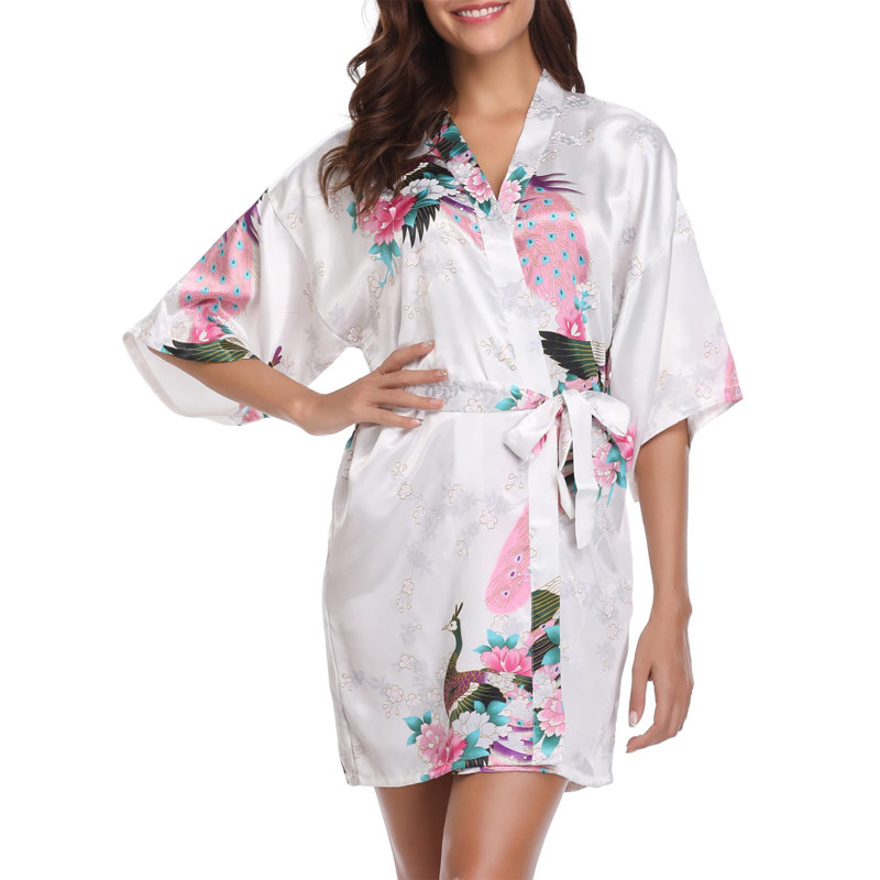 Cerritos Satin Above Knee Bathrobe, S, White