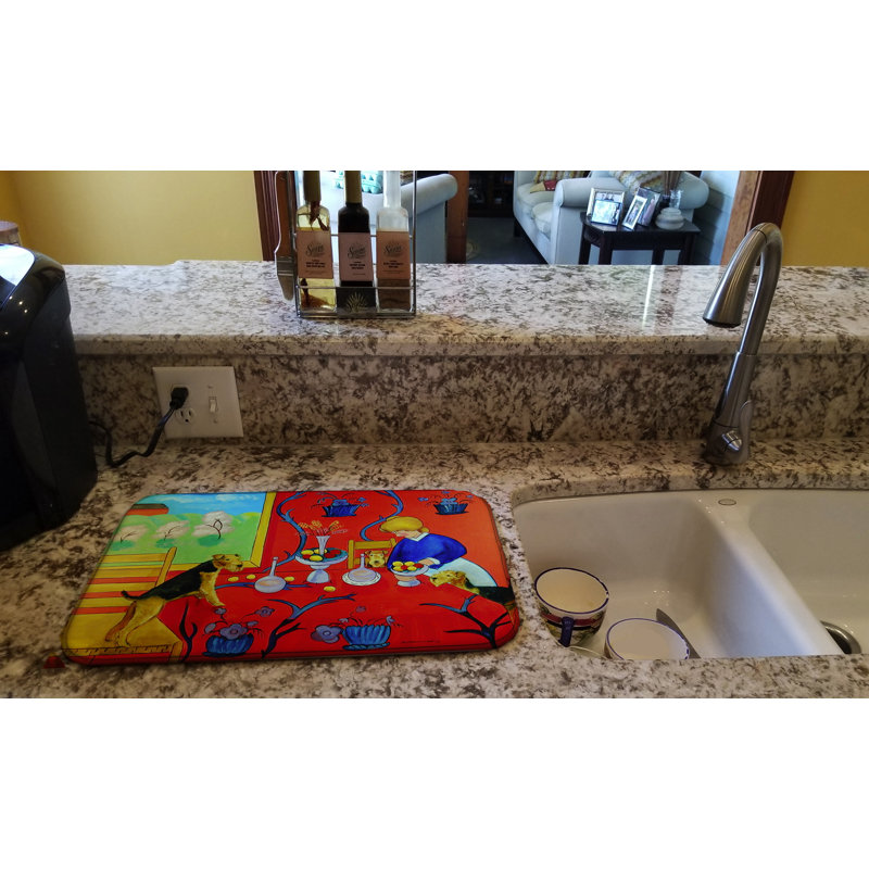 Tapis de séchage de cuisine airedale terrier avec lady