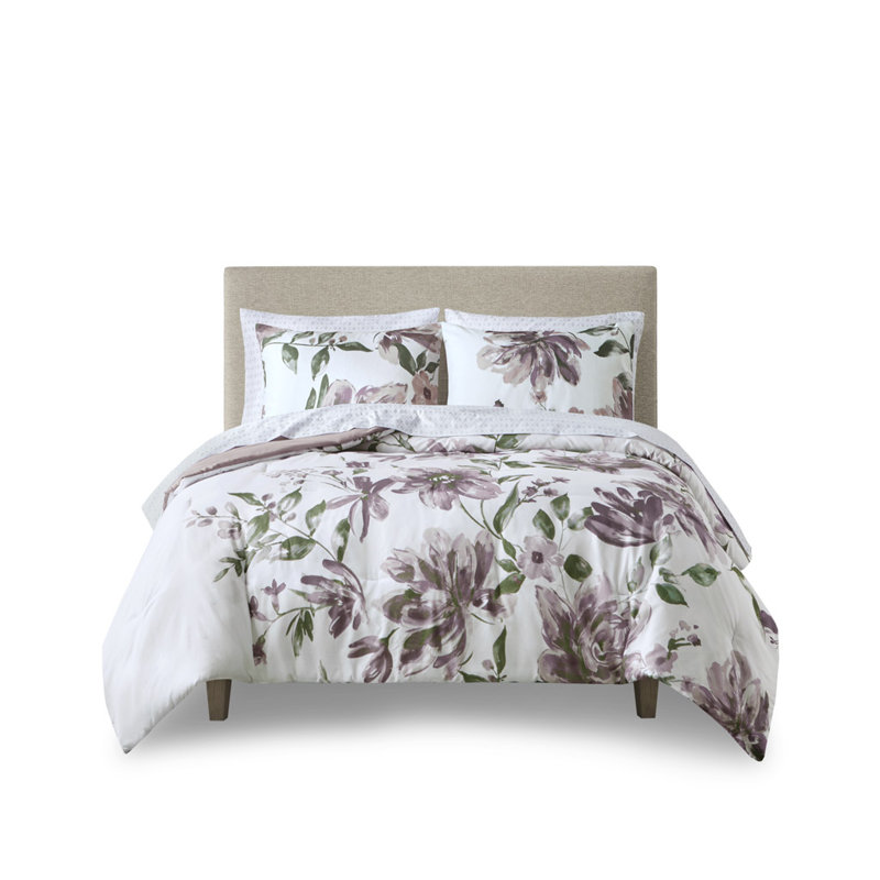 Queen Gray Floral Microfiber Bed in a Bag Set