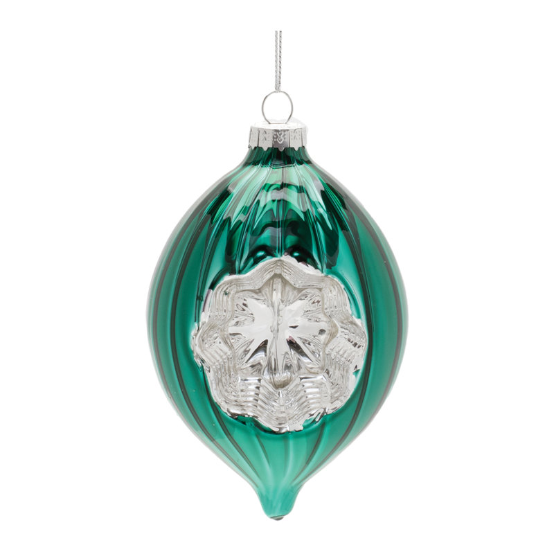 Ornements réfléchissants en verre vert, Vert / Argent