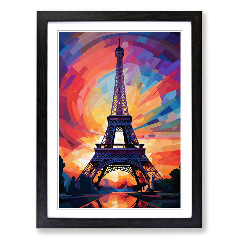 Eiffel Tower Futurism - Single Picture Frame Print on Wood, Black Framed, 64cm H x 46cm W