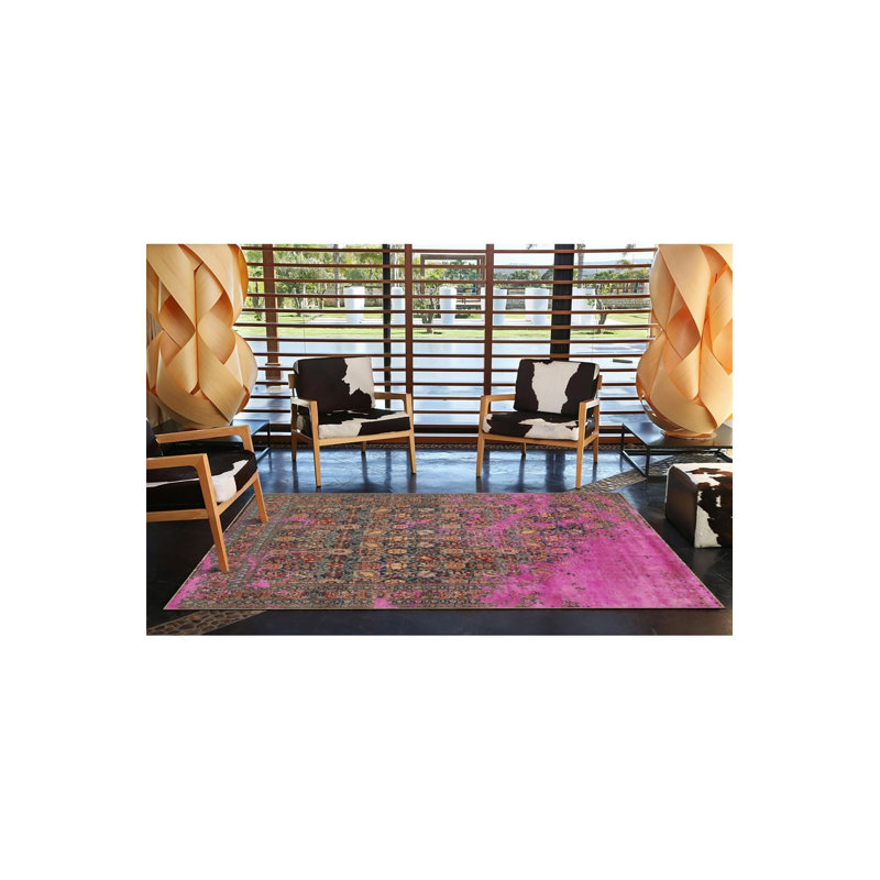 Tapis mauve à motif tissé moderne à motif coloré encadré et lavable, Carré 3 pi 3 po
