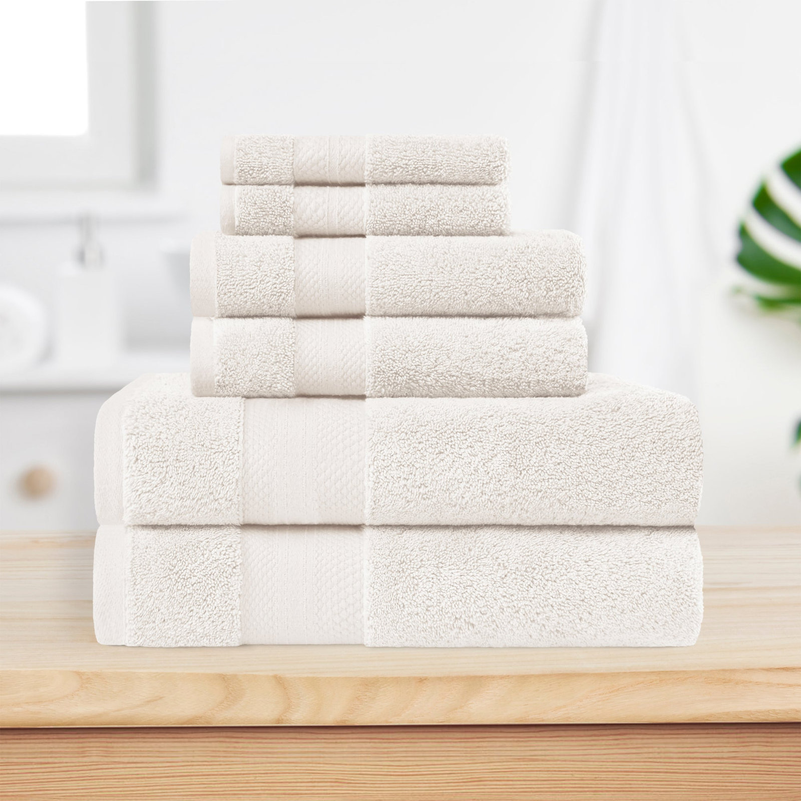 Finnian Turkish Cotton Bath Towel, Ivory, 6 Piece Towel Set