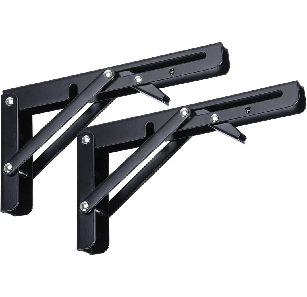 Folding Shelf Brackets, 2 Pcs Heavy Duty Foldable Shelf Brackets Metal Wall Mounted Foldable Triangle Support Brackets for Table DIY Work Bench (Black