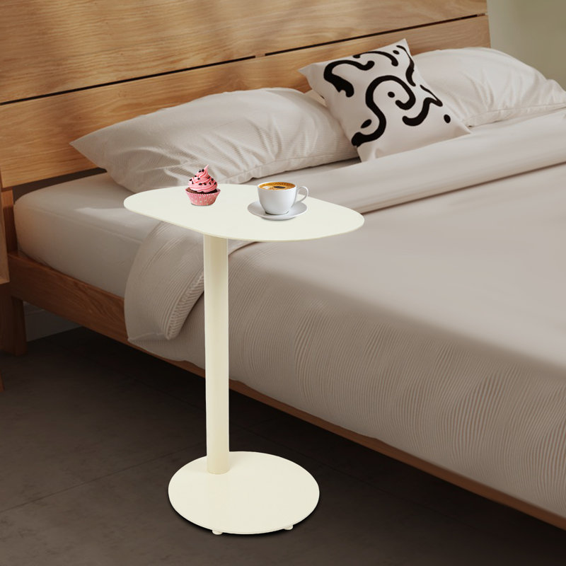 C-Shaped Metal Side Table Couch End Table, Beige