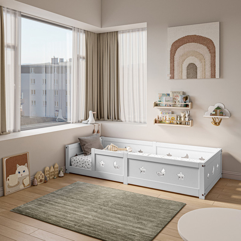 Children's Bed with Safety Barrier and Slatted Base, 90*200cm