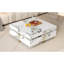 Modern Square Marble Textured Coffee Table With 4 Drawers And Suspended Base, White, 43.3"