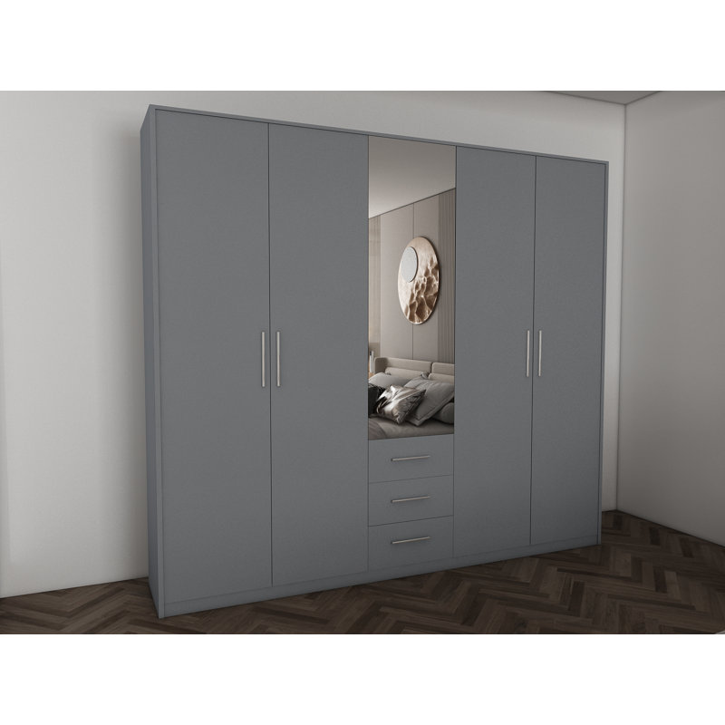 Pamel 5 Door Manufactured Wood Wardrobe, Grey
