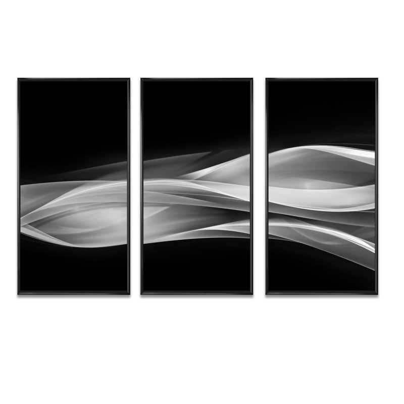 Motif argent scintillant - ensemble de 3 toiles abstraites encadrées, Noir, H 28 po x l 36 po