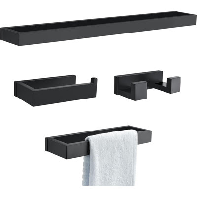 Matte Black Towel Bar Set - 4-Piece Bathroom Hardware Accessories With 304 Stainless Steel Wall Mounted Towel Rack