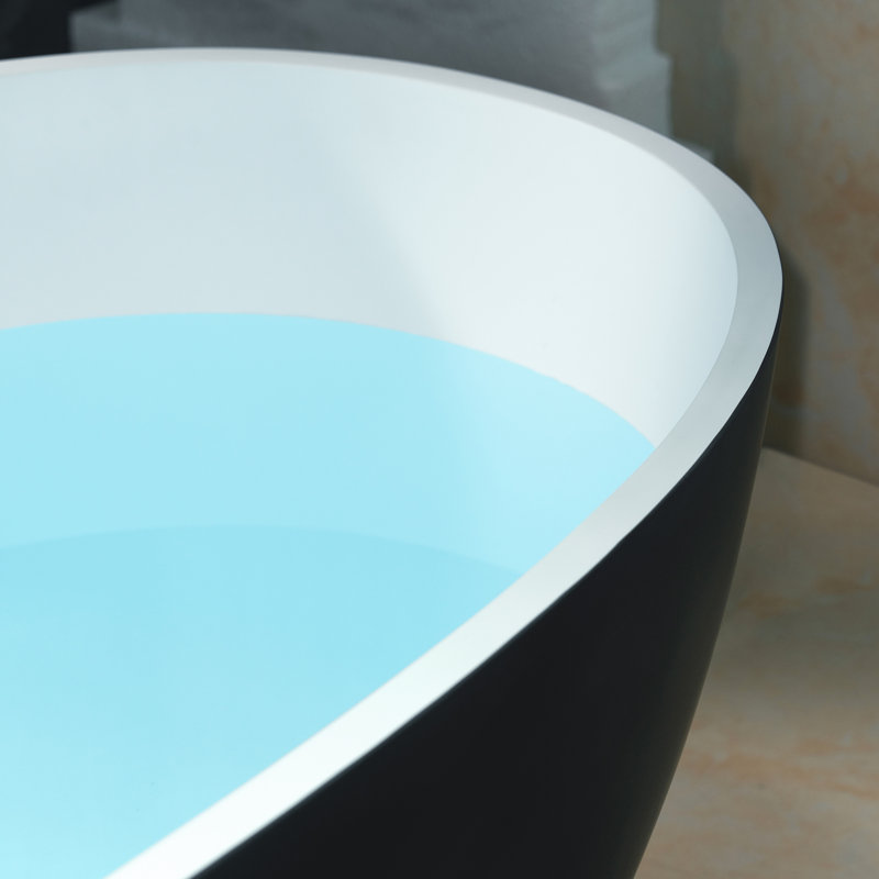 55" Freestanding Soaking Solid Surface Stone Resin Bathtub with Integrated Overflow and Pop-up Drain, Matte Black/Matte White