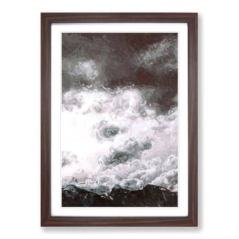 Cloudy Mountain - Picture Frame Painting, Walnut Framed, 36cm H x 27cm W x 2cm D