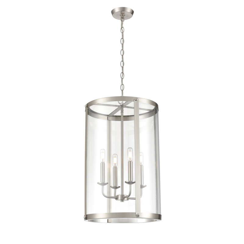 Luminaire suspendu cylindrique à 4 lumières Kambri, Nickel brossé