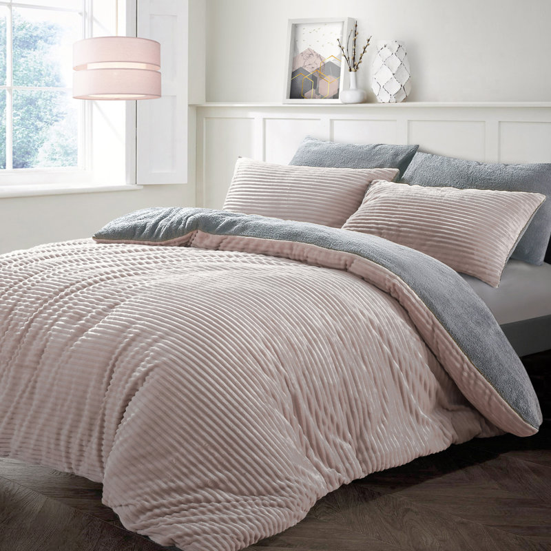 Velosso Plush Cord With Teddy Cosy Soft Fleece Reverse Duvet Set, 135 x 200cm + 50 x 75cm Comforter